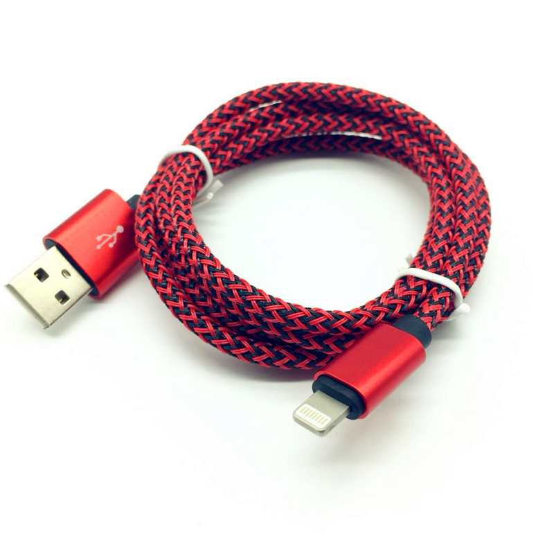 Red color Nylon braid lightning cable