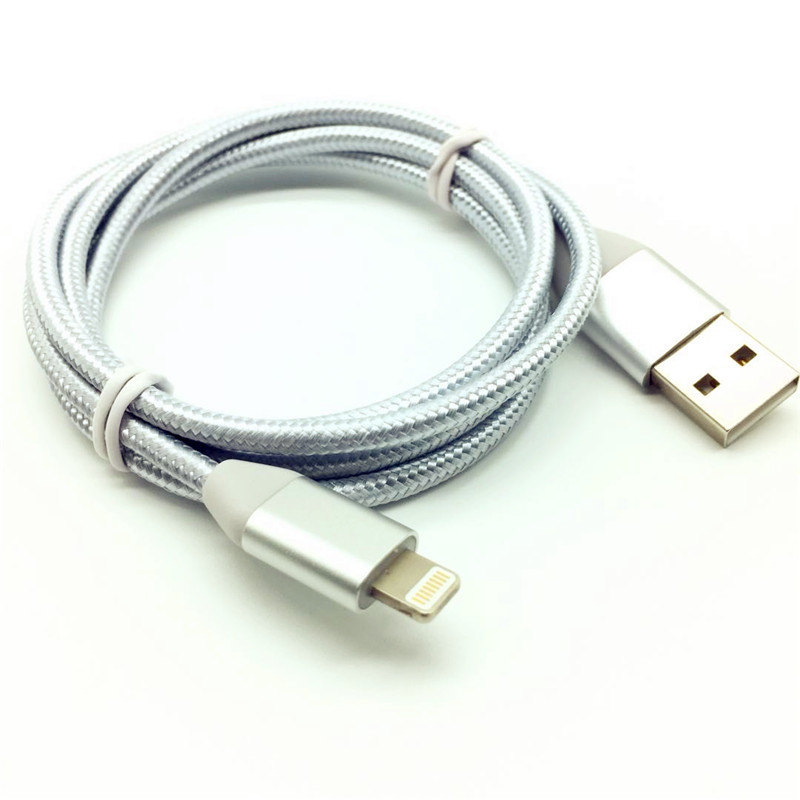 Lightning data cable, NYLON BRAID，Silver aluminum alloy shell