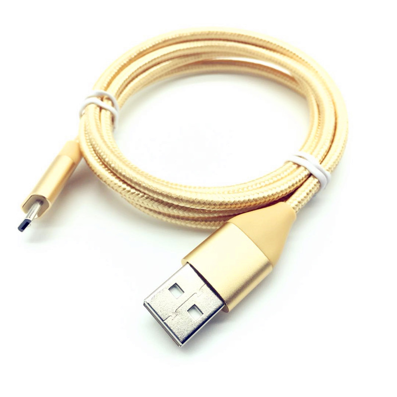 Preminum high quality nylon braid micro usb cable, GOLD