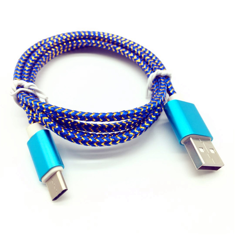 Preminum high quality nylon braid TYPE C data charging cable, BLUE