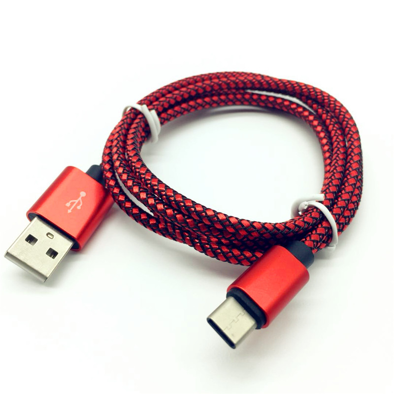 Preminum high quality nylon braid TYPE C data charging cable,RED