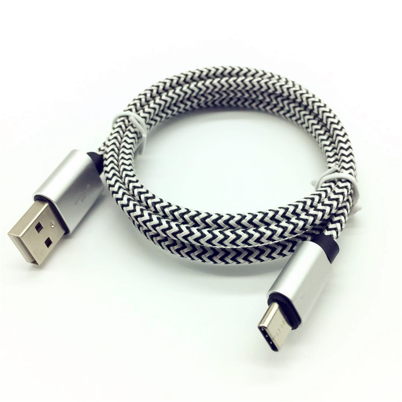 Preminum high quality nylon braid TYPE C data charging cable,SILVER