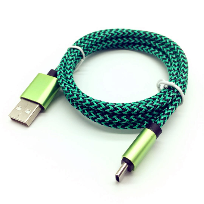 Preminum high quality nylon braid TYPE C data charging cable,GREEN