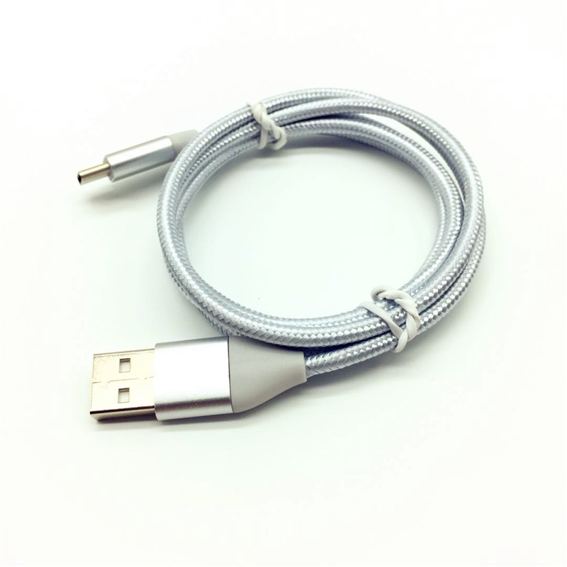 Nylon braided type c data charging cable, white