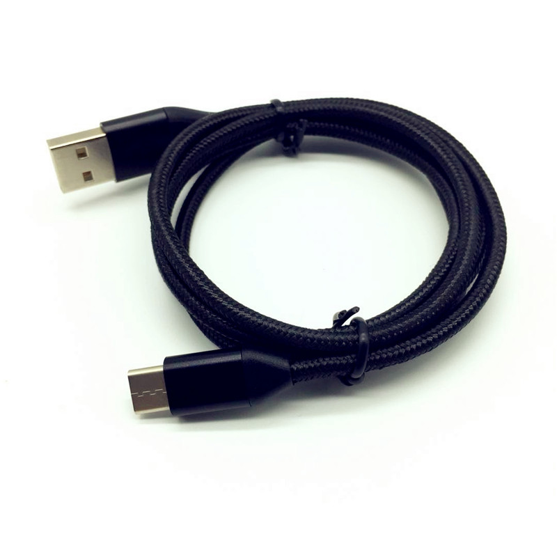 Black nylon braided data charging cable